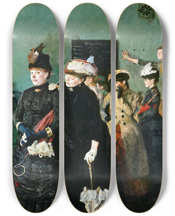 Triptych art skateboard deck of Christian Krohg Albertine To See The Police Surgeon by Christian Krohg (1852-1925)