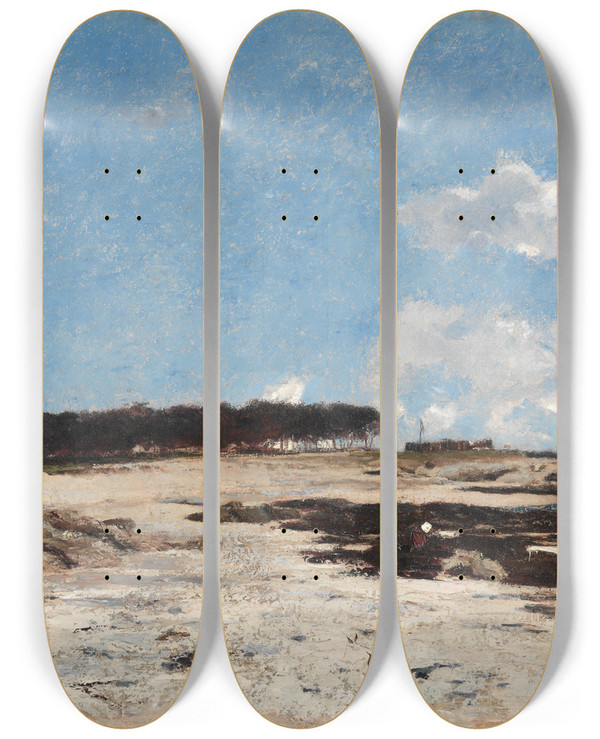 Triptych art skateboard deck of William Lamb Picknell Pointe De Cabellou Brittany by William Lamb Picknell (1853-1897)