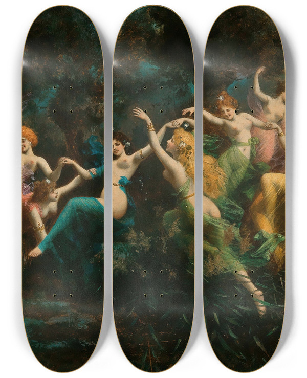 Triptych art skateboard deck of Moritz Stifter Nymphs by Moritz Stifter (1857-1905)