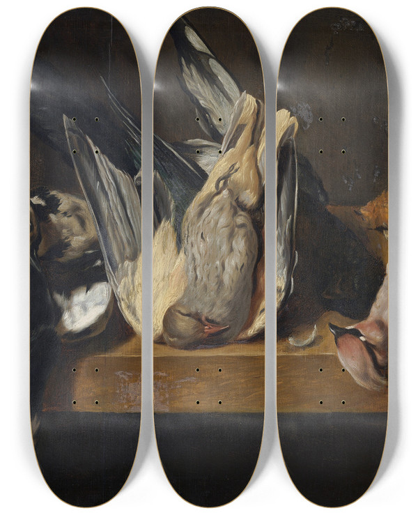 Triptych art skateboard deck of Elias Vonck Dead Birds by Elias Vonck (1605-1652)