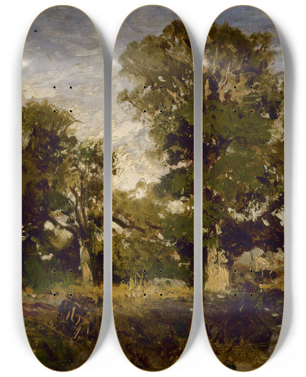 Triptych art skateboard deck of Flix Ziem Les Chnes by Felix Ziem (1821-1911)