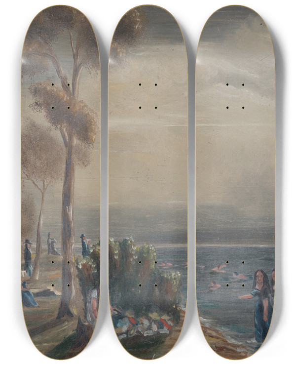 Triptych art skateboard deck of William P Chappel Bathing Party by William P Chappel (1801-1878)