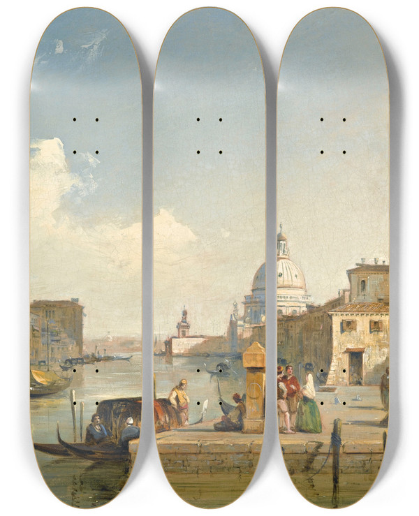 Triptych art skateboard deck of Edward Pritchett View Of The Grand Canal With The Church Of Santa Maria Della Salute Venice by Edward Pritchett (1828-1864)