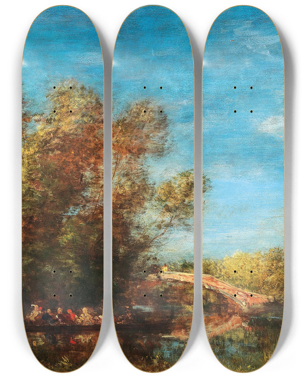 Triptych art skateboard deck of Flix Ziem Les Jardins De Venise_1 by Felix Ziem (1821-1911)
