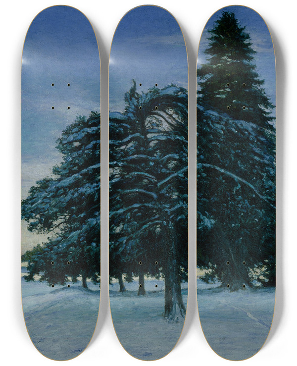 Triptych art skateboard deck of Karl Nordstrm Winters Day At Uggleviken by Karl Nordstrom (1855-1923)