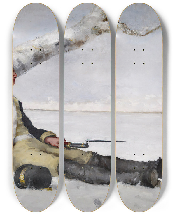 Triptych art skateboard deck of Helene Schjerfbeck Wounded Warrior In The Snow by Helene Schjerfbeck (1862-1946)