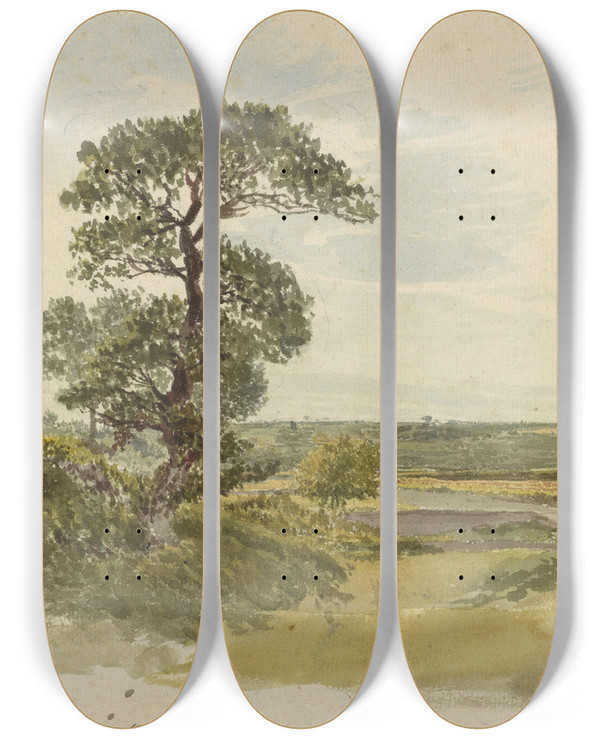Triptych art skateboard deck of John Linnell A Landscape In Snowdonia With A Tree In The Foreground by John Linnell (1792-1882)