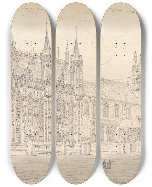 Triptych art skateboard deck of John Coney Hotel De Ville Bruges by John Coney (1786-1833)