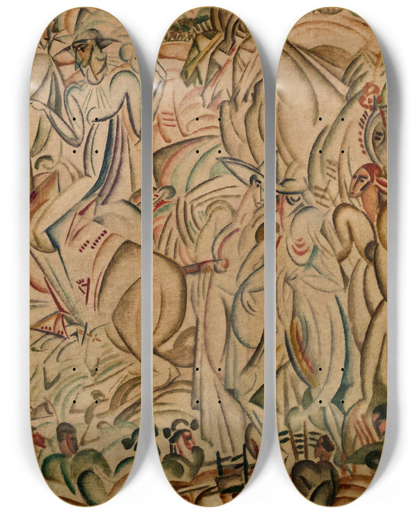 Triptych art skateboard deck of Amadeo De Souzacardoso Before The Bullfight by Amadeo de Souza-Cardoso (1887-1918)