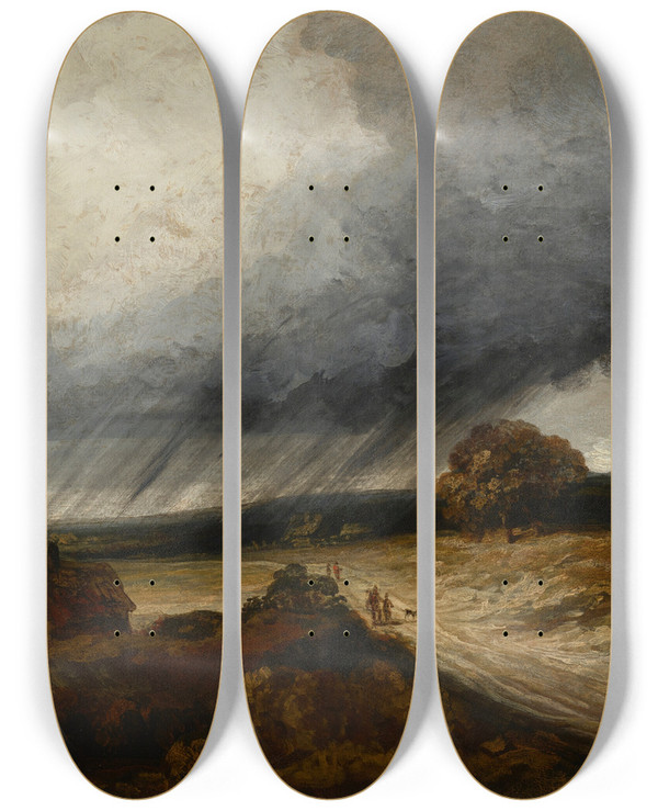 Triptych art skateboard deck of Georges Michel The Approaching Storm_2 by Georges Michel (1763-1843)