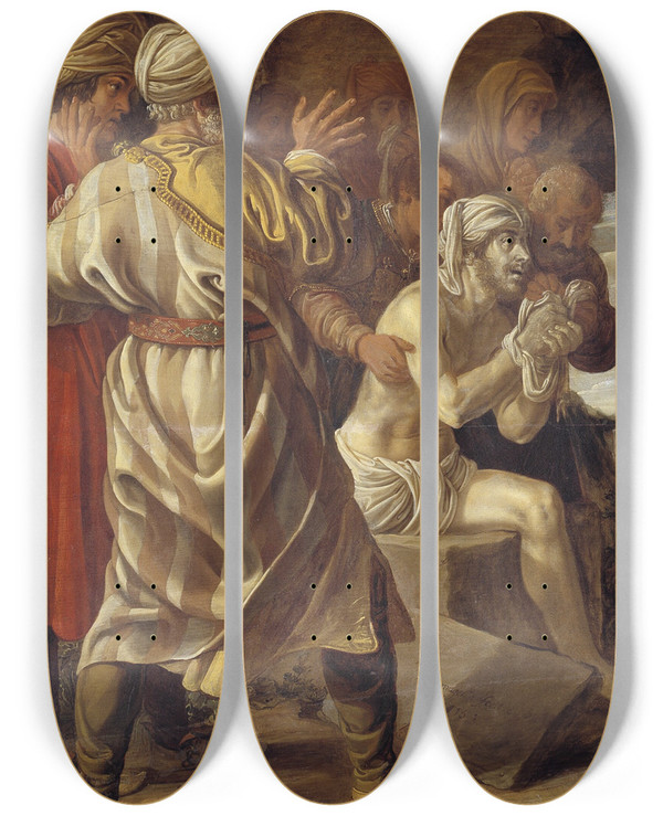 Triptych art skateboard deck of Jan Tengnagel The Raising Of Lazarus by Jan Tengnagel (1584-1635)