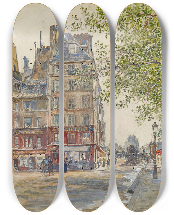 Triptych art skateboard deck of Frdric Houbron Quai Des Orfvres Paris 1906 by Frederic Houbron (1851-1908)