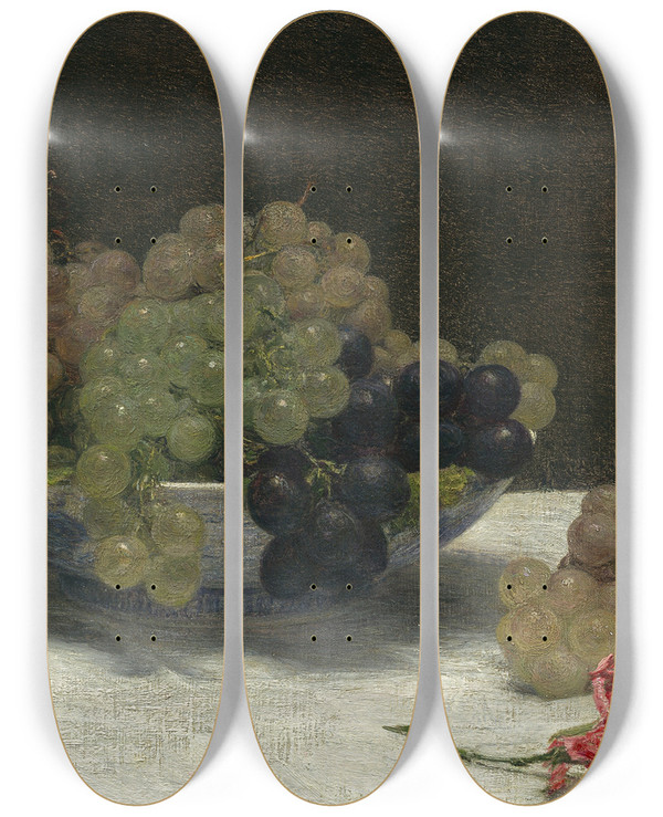 Triptych art skateboard deck of Henri Fantinlatour Still Life With Grapes And A Carnation by Henri Fantin-Latour (1836-1904)