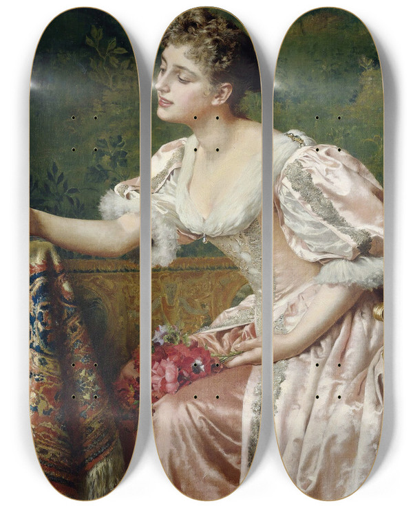 Triptych art skateboard deck of Wadysaw Czachrski The Invitation by Wladyslaw Czachorski (1850-1911)