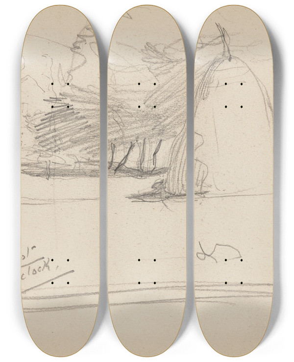 Triptych art skateboard deck of Eric Forbesrobertson Tudes Danimaux De Paysages Et De Modles_5 by Eric Forbes Robertson (1865-1935)