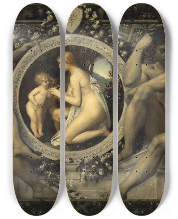 Triptych art skateboard deck of Gustav Klimt Idylle by Gustav Klimt (1862-1918)