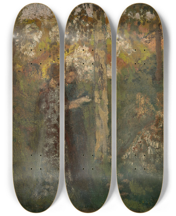 Triptych art skateboard deck of Ker Xavier Roussel Jeunes Femmes Dans Un Sous Bois by Ker Xavier Roussel (1867-1944)