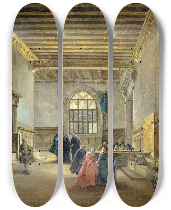 Triptych art skateboard deck of Francesco Guardi The Antechamber Of The Sala Del Maggior Consiglio by Francesco Guardi (1712-1793)
