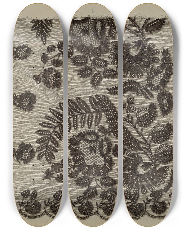 Triptych art skateboard deck of Raymond Manupelli Black Lace Shawl by Raymond Manupelli