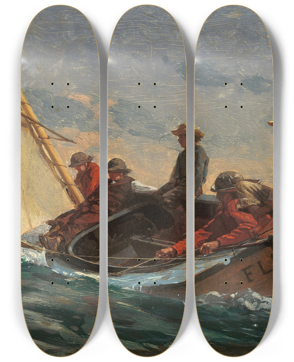 Triptych art skateboard deck of Winslow Homer The Flirt by Winslow Homer (1836-1910)