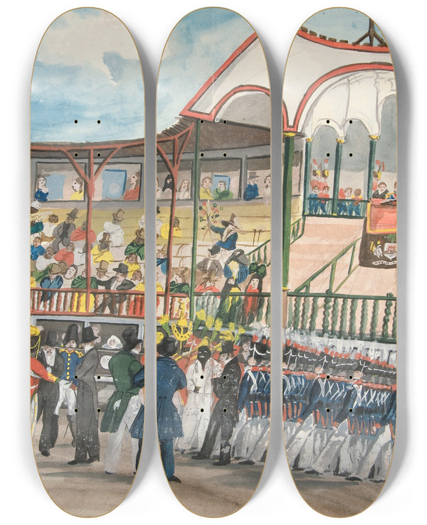 Triptych art skateboard deck of Francisco Fierro Military Review by Francisco Fierro (1807-1879)