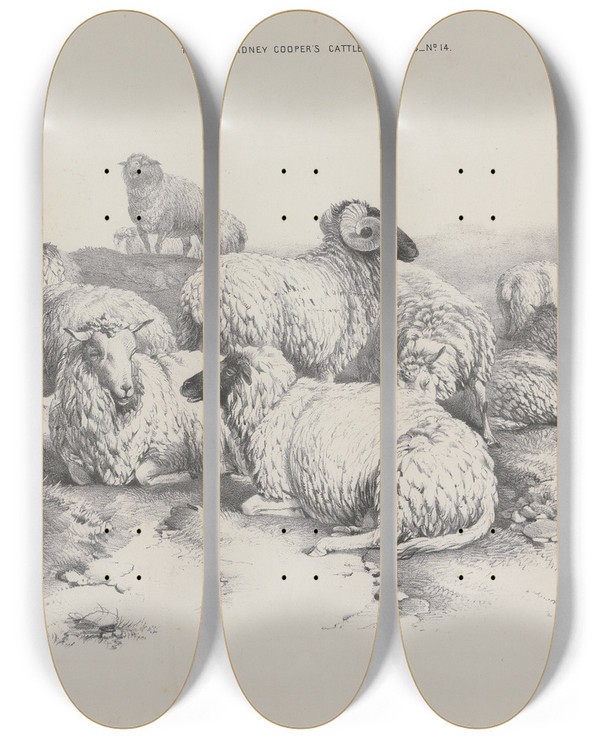 Triptych art skateboard deck of Thomas Sidney Cooper Thomas Sydney Coopers Cattle Subjects Pl14 by Thomas Sidney Cooper (1803-1902)