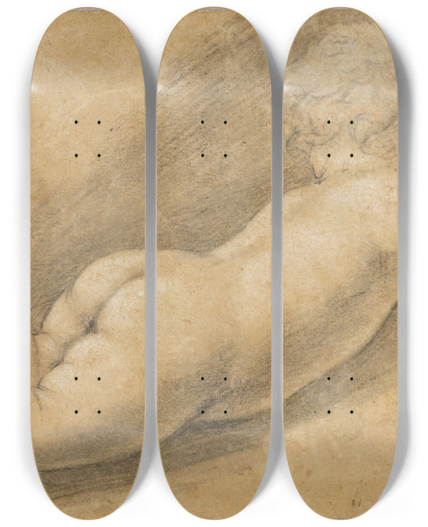 Triptych art skateboard deck of Circle Of Petr Brandl Back View Of Putto by Circle Of Petr Brandl (1660-1735)