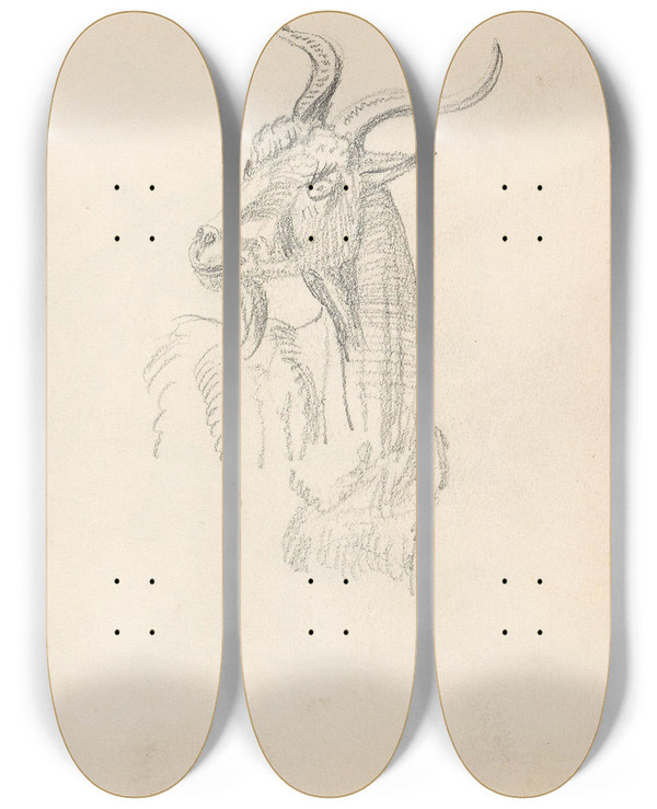 Triptych art skateboard deck of Adolph Tidemand Geitebukker by Adolph Tidemand (1814-1876)