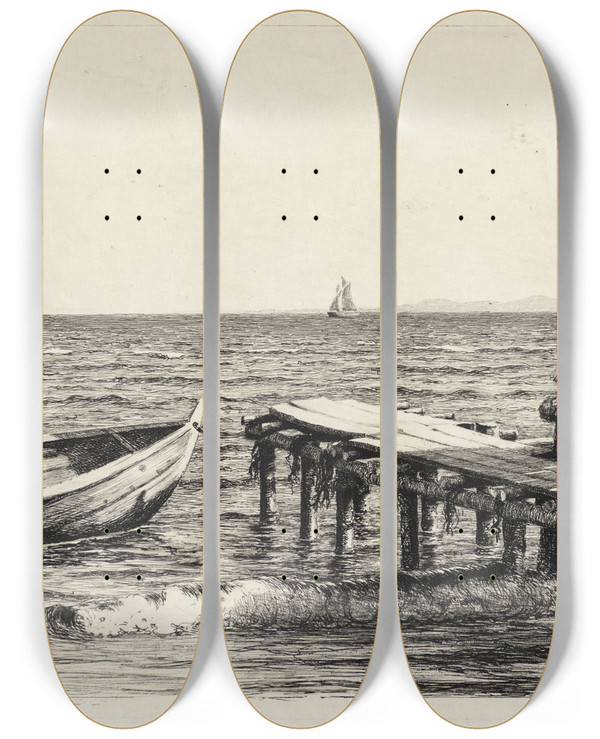 Triptych art skateboard deck of Carl Bloch The Boat At The Bridge by Carl Bloch (1834-1890)