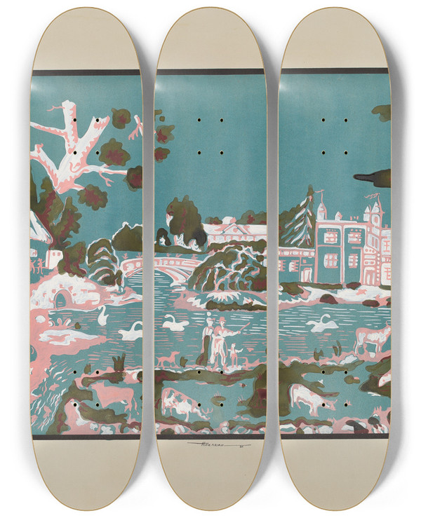 Triptych art skateboard deck of Harold Merriam Wallpaper From Bandbox Covering by Harold Merriam