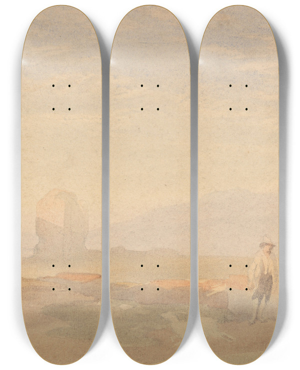 Triptych art skateboard deck of William Leighton Leitch Mist On The Downs by William Leighton Leitch (1804-1883)
