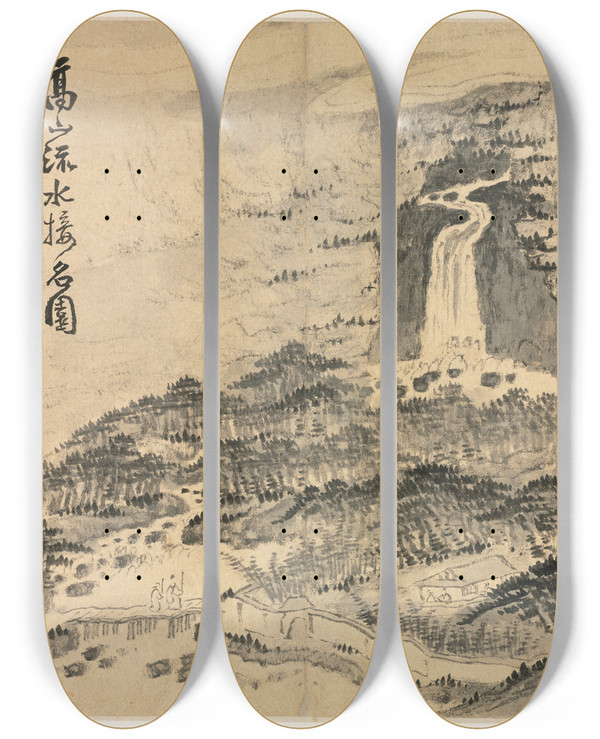 Triptych art skateboard deck of Mei Qing Landscapes In Various Styles After Old Masters 9 by Mei Qing (1623-1697)
