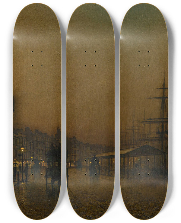 Triptych art skateboard deck of John Atkinson Grimshaw Glasgow by John Atkinson Grimshaw (1836-1893)