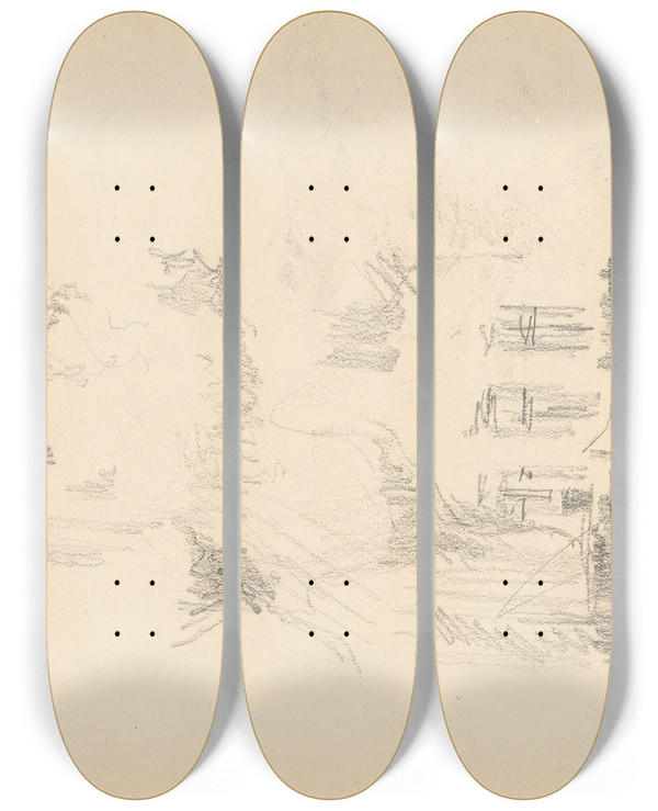 Triptych art skateboard deck of Paul Czanne House Surrounded By Vegetation by Paul Cezanne (1839-1906)