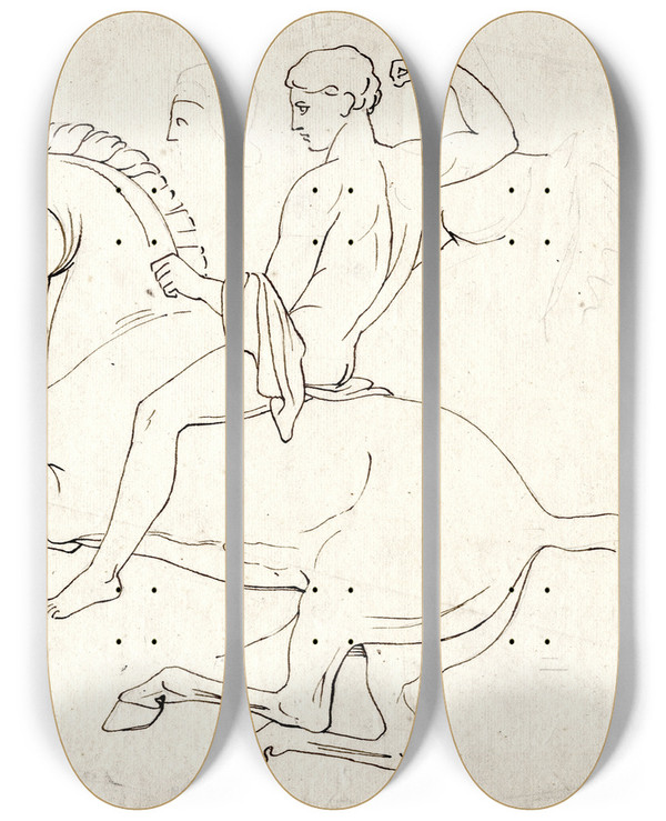 Triptych art skateboard deck of David Humbert De Superville Horseman After The North Frieze Of The Parthenon_1 by David Humbert De Superville (1770-1849)