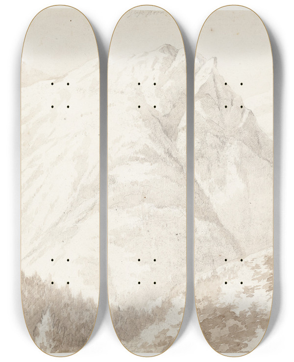 Triptych art skateboard deck of Johan Ludvig Lund Udsigt Over Glishorn by Johan Ludvig Lund (1777-1867)