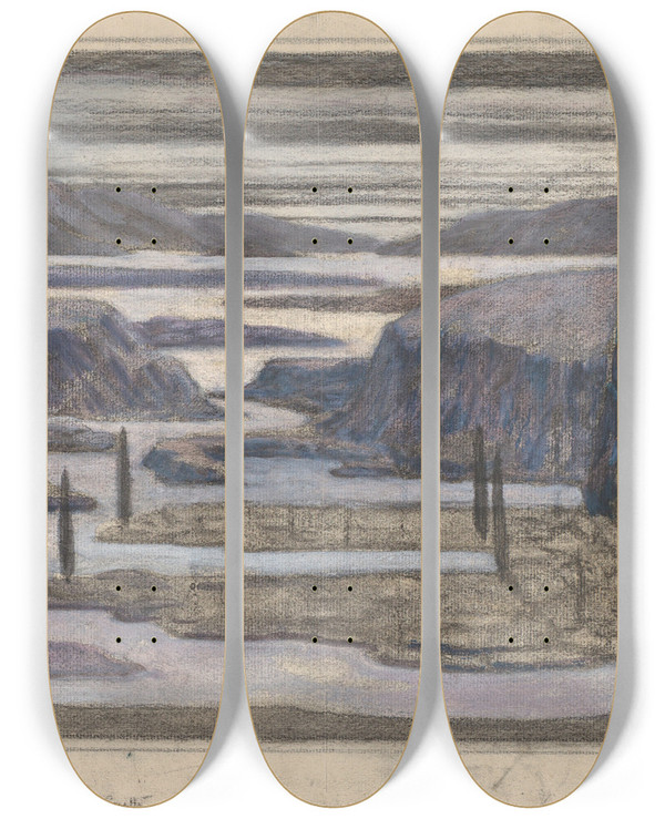 Triptych art skateboard deck of Herbert Crowley A Landscape by Herbert Crowley (1873-1937)