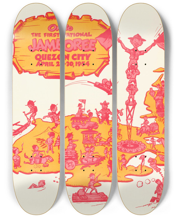 Triptych art skateboard deck of Us Information Agency On To First National Jamboree_1 by U S Information Agency (1953-1999)