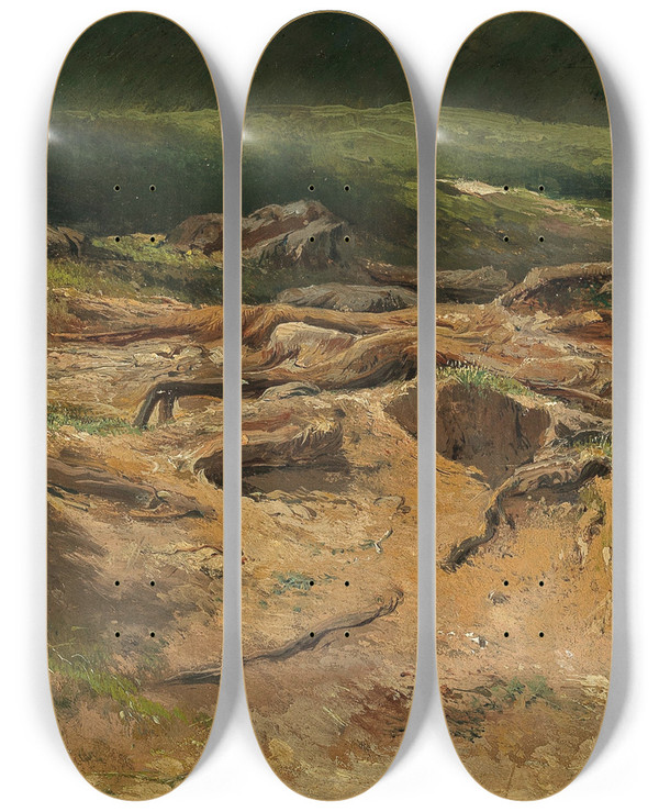 Triptych art skateboard deck of Carl Franz Emanuel Haunold Waldstudie by Carl Franz Emanuel Haunold (1832-1911)