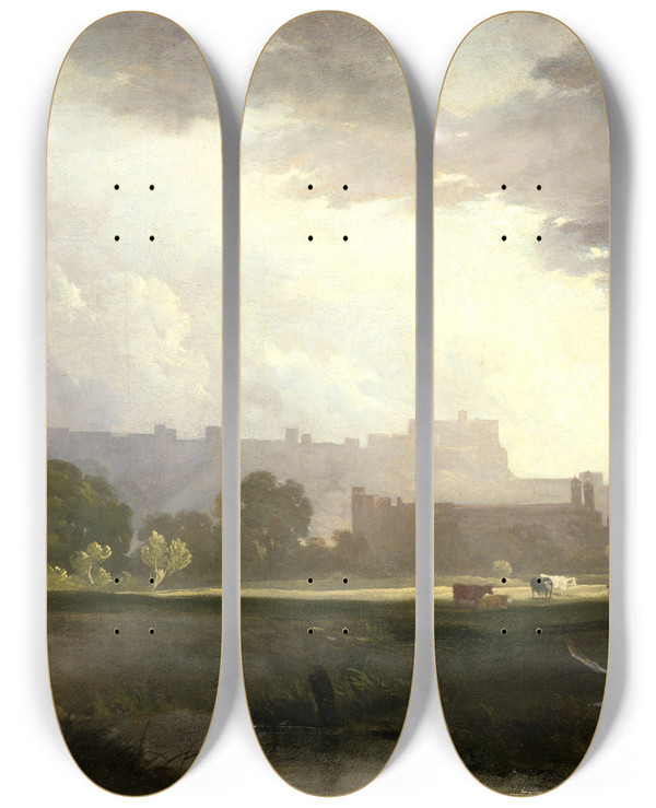 Triptych art skateboard deck of Sir Augustus Wall Callcott Windsor From Eton by Sir Augustus Wall Callcott (1779-1844)