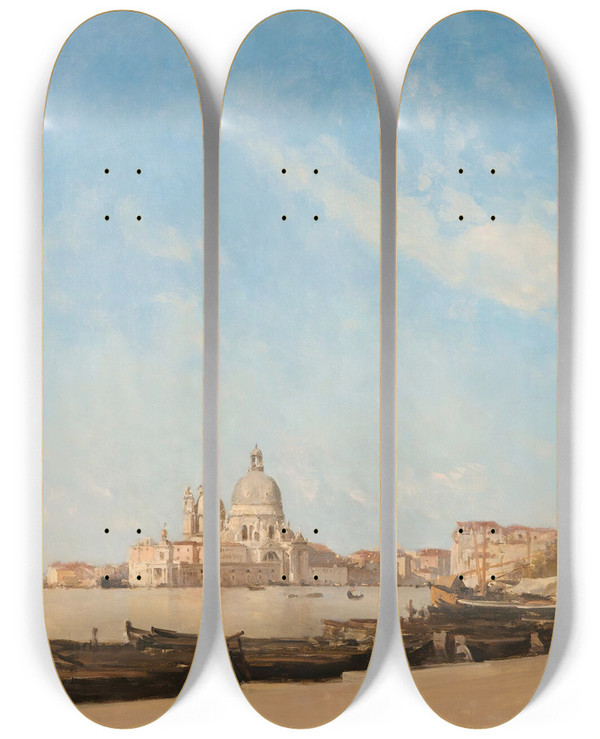 Triptych art skateboard deck of Amde Rosier Esclavon Banks Venice by Amedee Rosier (1841-1898)