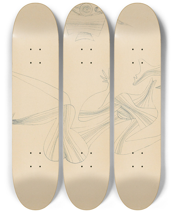 Triptych art skateboard deck of Paul Klee Traum Einer Dame Dream Of A Lady by Paul Klee (1879-1940)