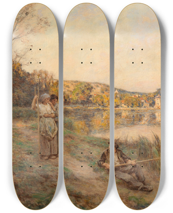 Triptych art skateboard deck of Lon Augustin Lhermitte Fin De Belle Journe by Lon Augustin Lhermitte (1844-1925)