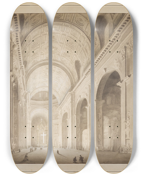 Triptych art skateboard deck of Francesco Pannini Das Innere Der Peterskirche In Rom by Francesco Pannini