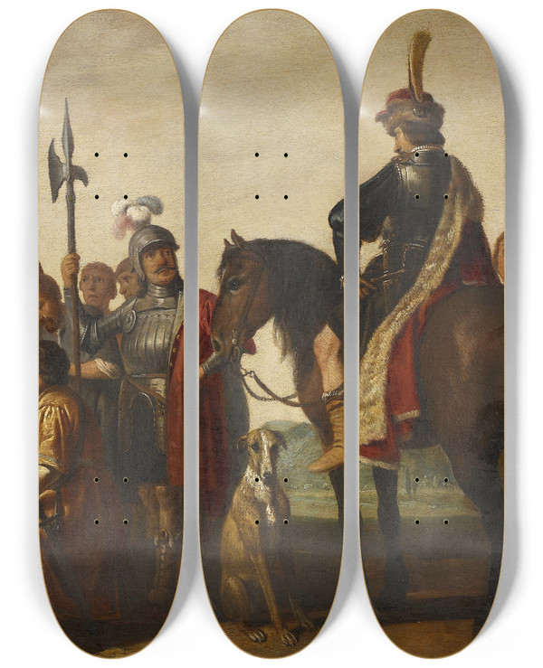 Triptych art skateboard deck of Claes Cornelisz Moeyaert Christ With The Centurion by Claes Cornelisz Moeyaert (1592-1655)