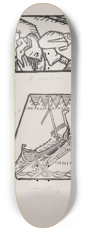 Akseli Gallen-Kallela - Koru-Kalevala, The Illustrated Kalevala; Poem XXVIII opening vignette, end vignette 8.25 inch art skate deck