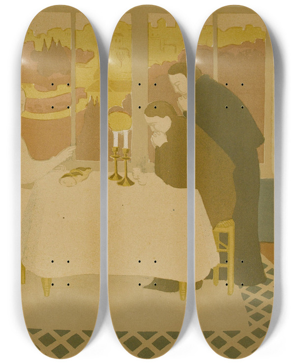 Triptych art skateboard deck of Maurice Denis Les Plerins Demmas by Maurice Denis (1870-1943)