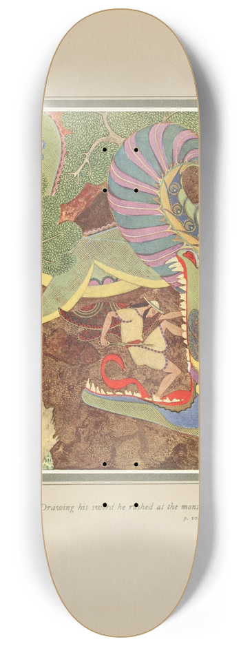 Edmund Dulac - Drawing bis sword, he rushed at the monster 8.25 inch art skate deck
