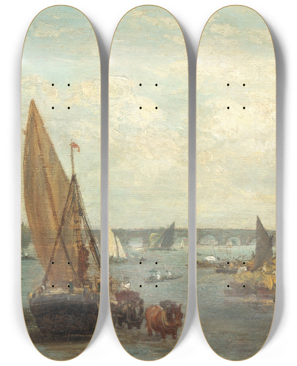Triptych art skateboard deck of Frederick Nash Westminster Bridge by Frederick Nash (1782-1856)