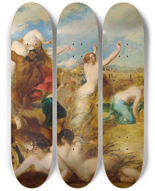 Triptych art skateboard deck of William Etty Pluto Carrying Off Proserpine by William Etty (1787-1849)